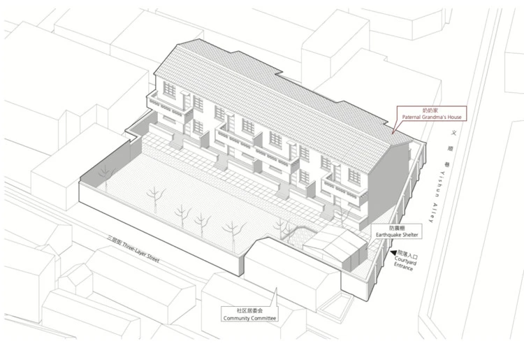 Isometric drawing of Fan Jiujiang's old house. Image Courtesy of Fan Jiujiang