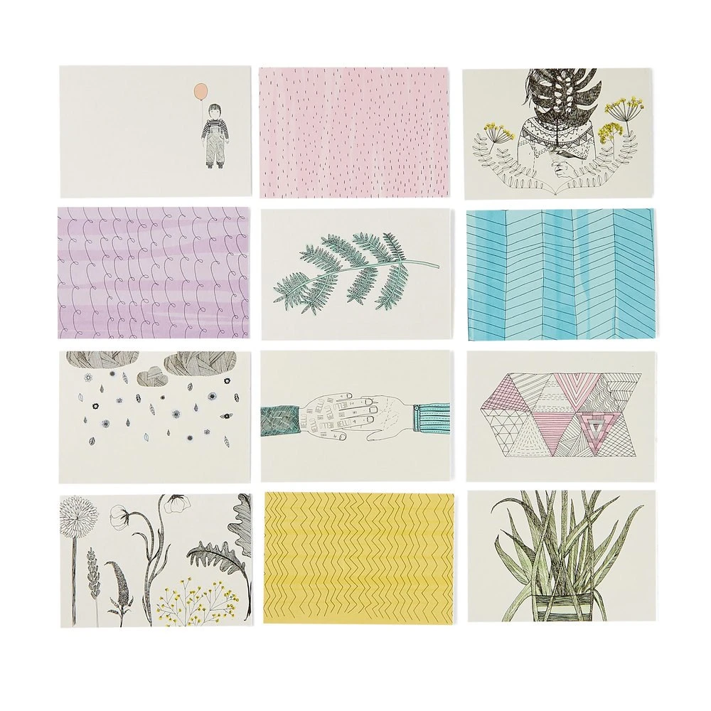 a dozen illustrated cards